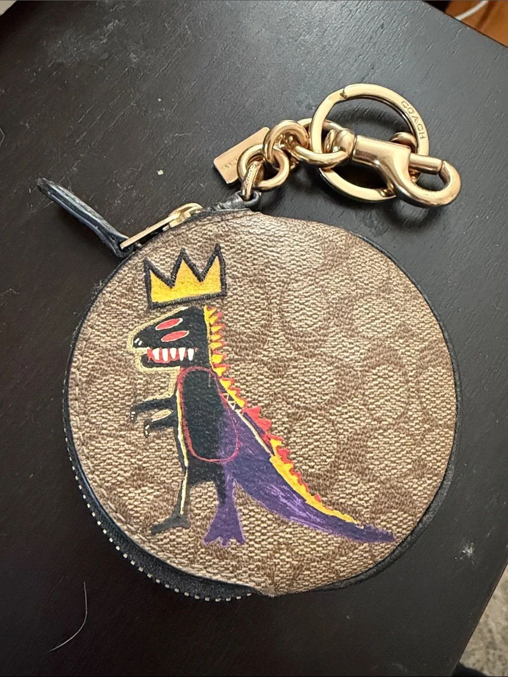 COACH x Jean Michel Basquiat Crown Round Coin Pouch Keyring - Brown